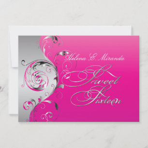 Invitation PixDezines Filigree+tourbillons/argent+rose chaud