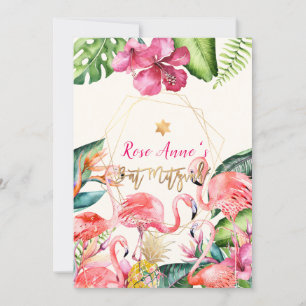 Invitation PixDezines Flamant Rose Tropical Bat Mitzvah