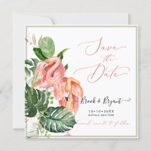 Invitation PixDezines Flamants roses roses Foliage tropical