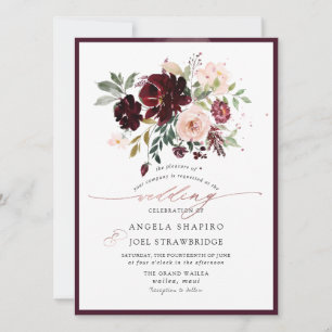 Invitation PixDezines Fleurs Aquarelles Burgundy Blush