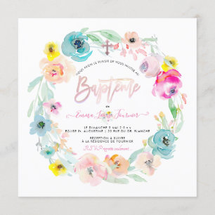 Invitation PixDezines Fleurs aquarelles, le Jardin Baptême