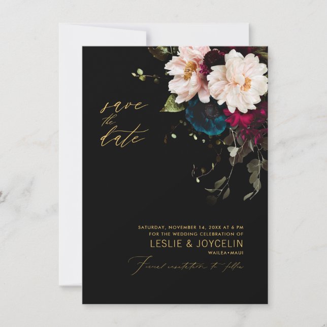 Invitation PixDezines Fleurs Botaniques Maussades Sarcelle Bo (Devant)