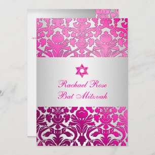 Invitation PixDezines Flora Damask Bat mitzvah/Pink/Silver