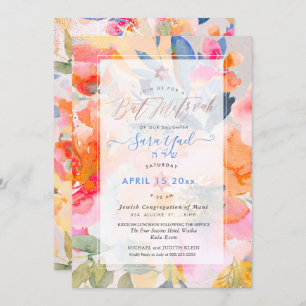 Invitation PixDEzines Floral Aquarelle Roses Mitzvah
