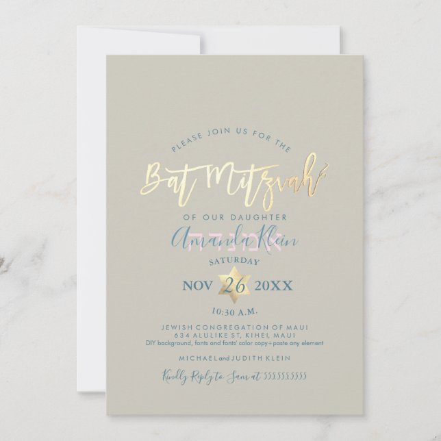 Invitation PixDezines Floral Watercolor Bat mitzvah (Devant)