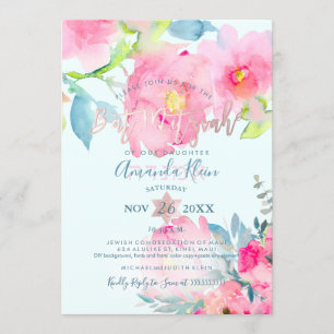 Invitation PixDezines Floral Watercolor Bat mitzvah