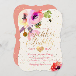 Invitation PixDezines Floral Watercolor Cupcakes+Bubbly