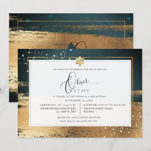 Invitation PixDezines FORÊT OR VERT BRUSHSTROKE Mitzvah