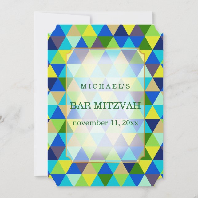 Invitation PixDezines géométrique motif mitzvah/vert turquois (Devant)