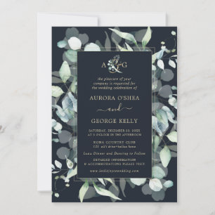 Invitation PixDezines gomme rustique Eucalyptus bleu marine