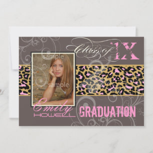 Invitation PixDezines Graduation/cheetah, néon rose