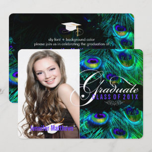 Invitation PixDezines graduation de plumes de paon/photo
