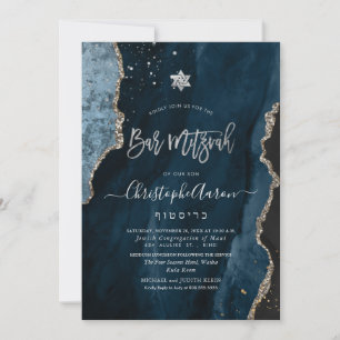 Invitation PixDezines H2 Agate, Argent bleu ardoise Mitzvah