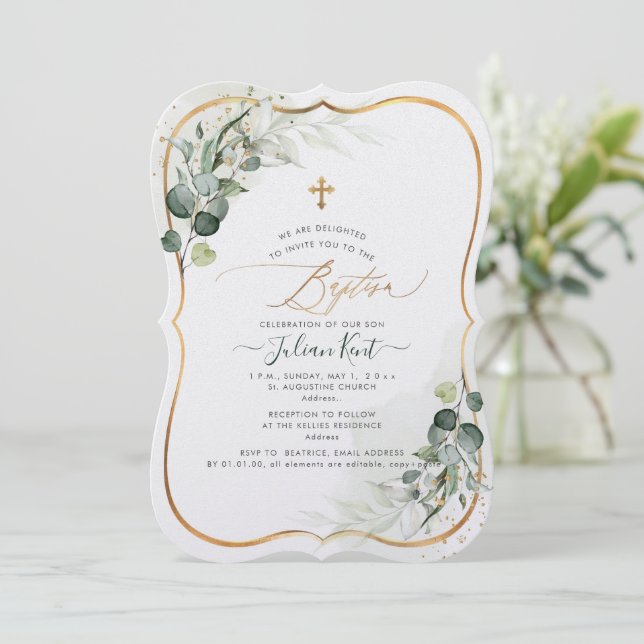 Invitation PixDezines H2 Baptême Eucalyptus (Debout devant)