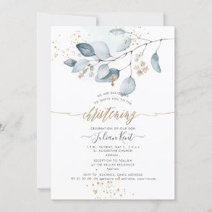 Invitation PixDezines H2 Baptême Eucalyptus Gommier Bleu