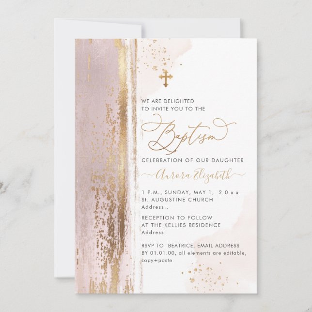 Invitation PixDezines H2 Baptême rose (Devant)