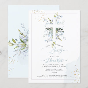 Invitation PixDezines H2 Bleu Poussiéreux Eucalyptus Bautizo