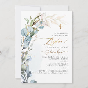 Invitation PixDezines H2 Bleu Poussiéreux Feuillage de Gommie