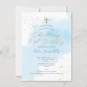Invitation PixDezines H2 Blue Christening+1st Birthday