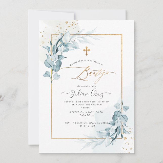 Invitation PixDezines H2 Blue Gum Eucalyptus Bautizo (Devant)