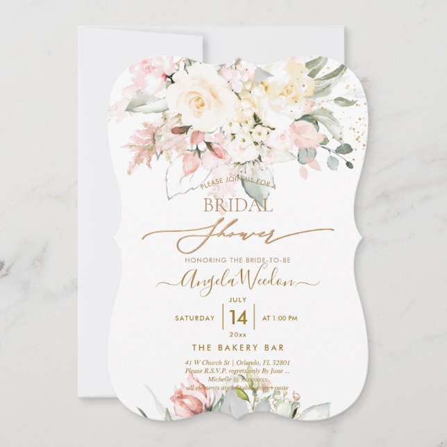 Invitation PixDezines H2 Blush Alabaster Rose Fête des mariée (Devant)