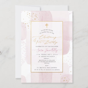 Invitation PixDezines H2 Blush Christening+1er Anniversaire