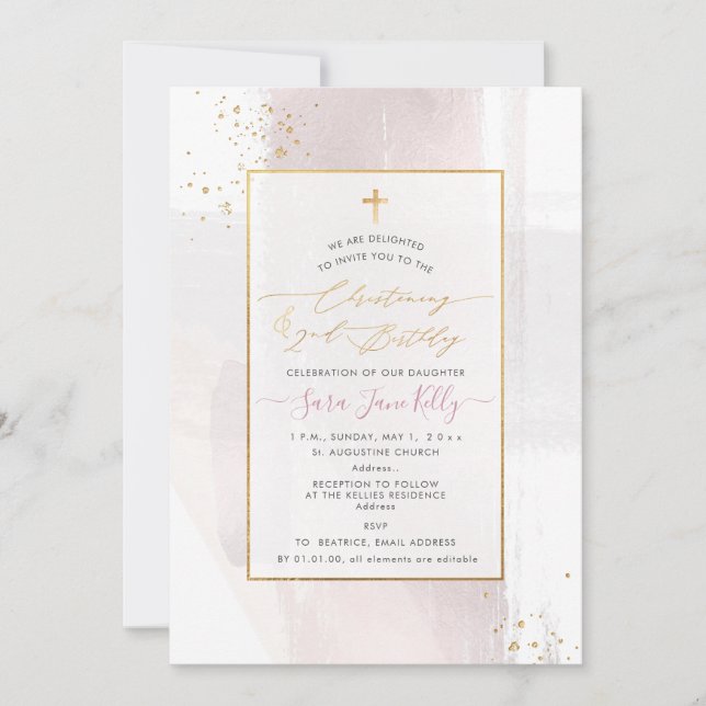 Invitation PixDezines H2 Blush Christening+2nd Birthday Invit (Devant)