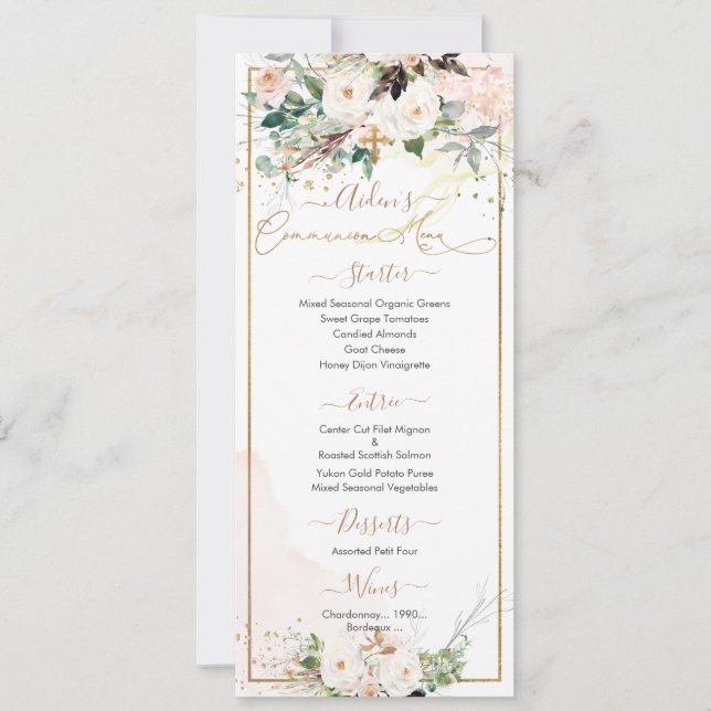 Invitation PixDezines H2 Blush Roses première sainte communio (Devant)