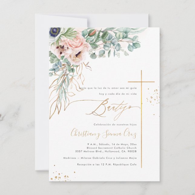 Invitation PixDezines H2 Blush White Anemones Bautizo (Devant)