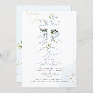 Invitation PixDezines H2 Dusty Blue Eucalyptus Batismo