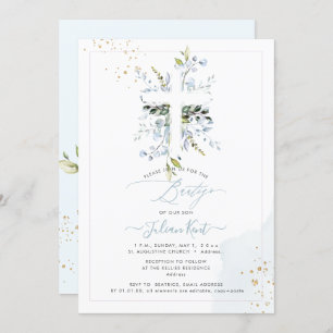 Invitation PixDezines H2 Dusty Blue Eucalyptus Bautizo