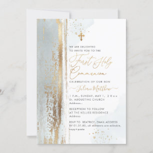 Invitation PixDezines H2 Dusty Blue First Holy Communion