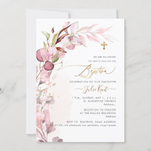 Invitation PixDezines H2 Dusty Blush Gum Foliage Baptême