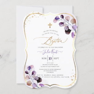 Invitation PixDezines H2 Dusty Purple Gum Eucalyptus Baptême 
