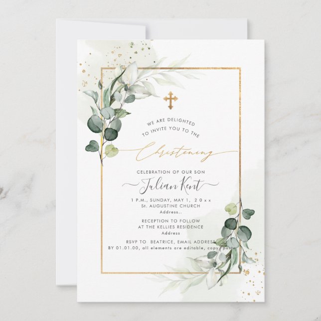 Invitation PixDezines H2 Eucalyptus Christening (Devant)