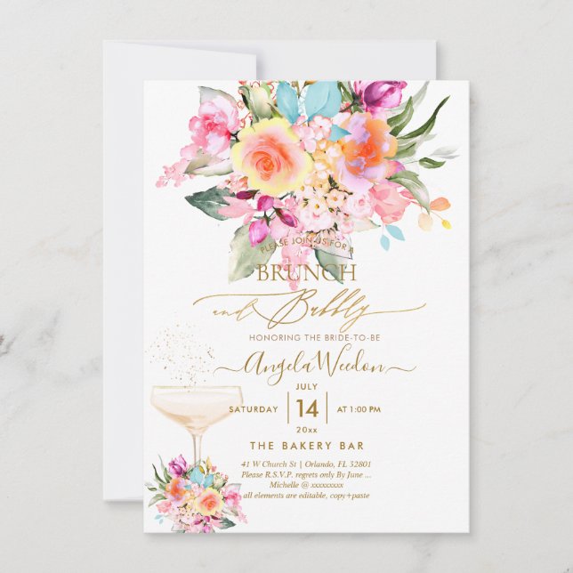 Invitation PixDezines H2 Fiesta été Rose Brunch Bubbly (Devant)