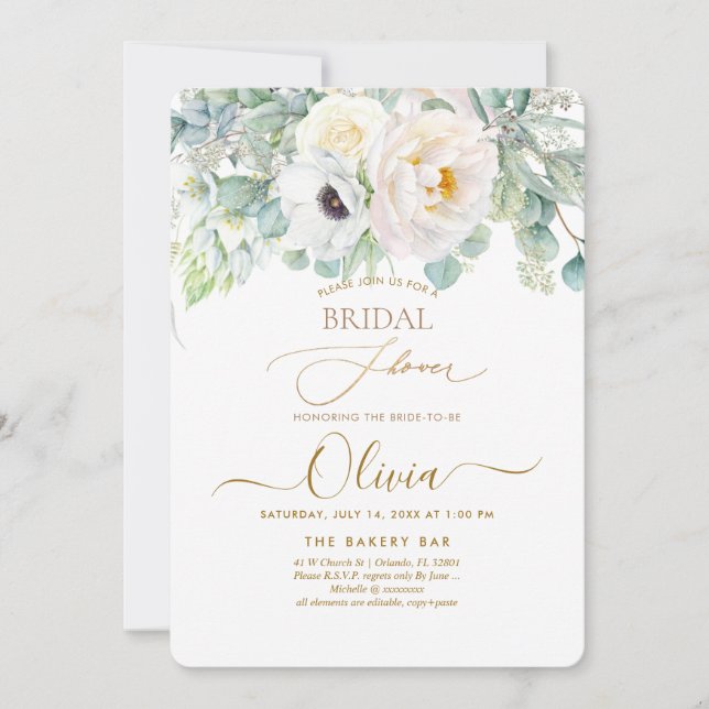 Invitation PixDezines H2 Fleurs de Pivoines et Anémones Blanc (Devant)