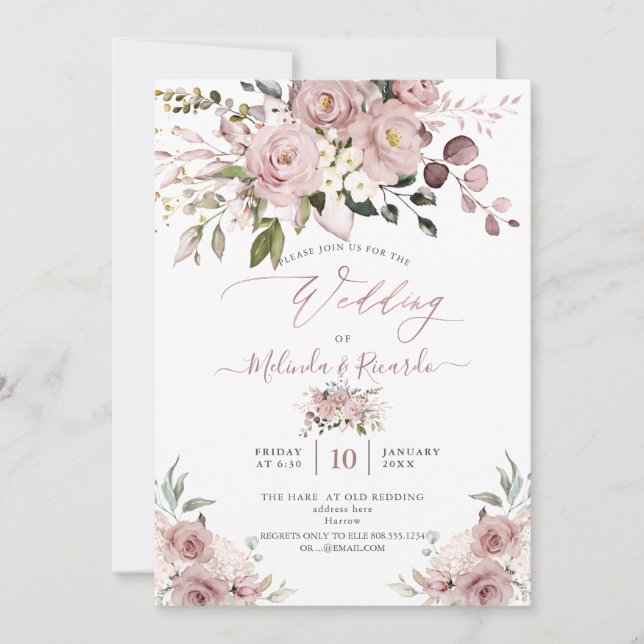Invitation PixDezines H2 Fleurs Dusty Rose Hydrangeas (Devant)