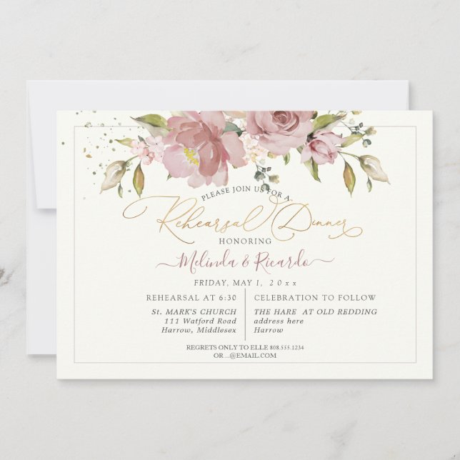 Invitation PixDezines H2 Fleurs Roses Dusty (Devant)