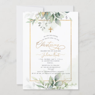 Invitation PixDezines H2 Green Gold Eucalyptus Christening