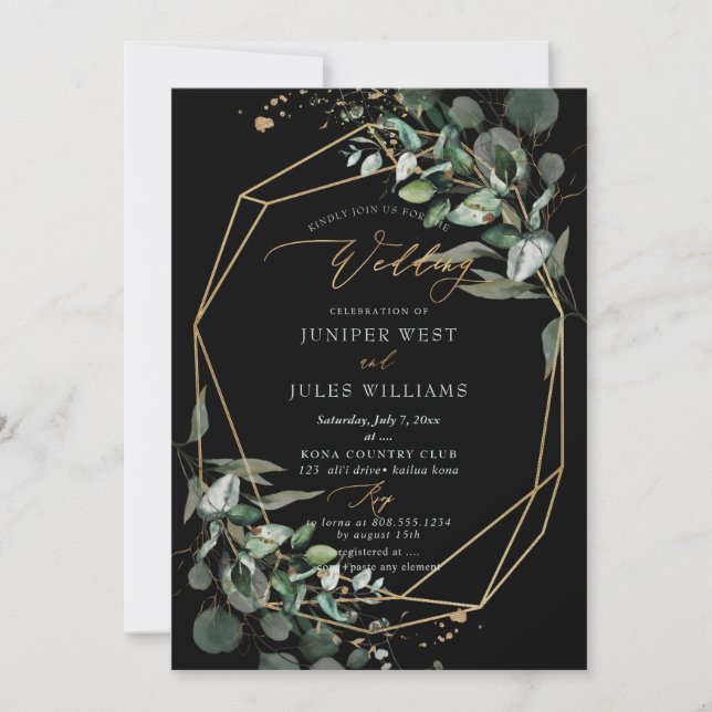 Invitation PixDezines H2 Green Gold Eucalyptus Mariage (Devant)