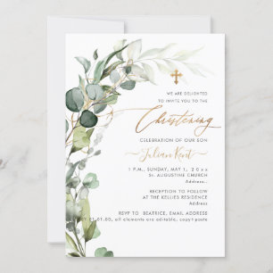 Invitation PixDezines H2 Greenery Gum Foliage Christening Inv