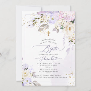 Invitation PixDezines H2 Hortensias Crème Roses Baptême
