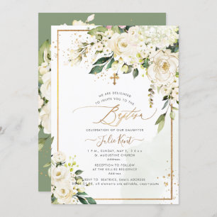 Invitation PixDezines H2 Hydrangeas Crème Roses Baptême