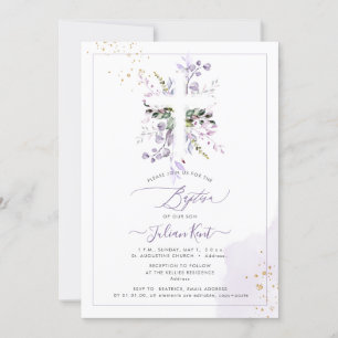 Invitation PixDezines H2 Lilac Purple Eucalyptus Baptême