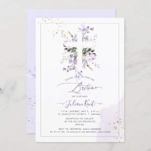 Invitation PixDezines H2 Lilac Purple Eucalyptus Batismo