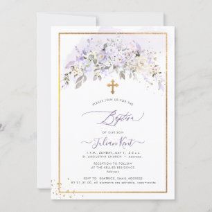 Invitation PixDezines H2 Lilac Purple Fleurs Baptême
