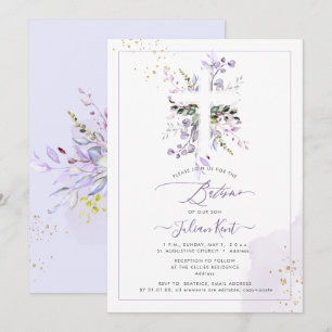 Invitation PixDezines H2 Lilas Violet Eucalyptus Baptême