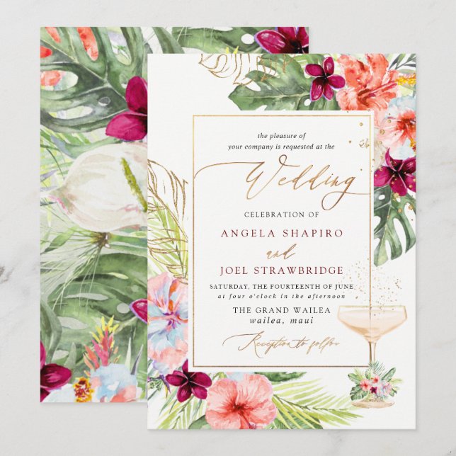 Invitation PixDezines H2 Paradis Tropical Brunch Bubbly (Devant / Derrière)