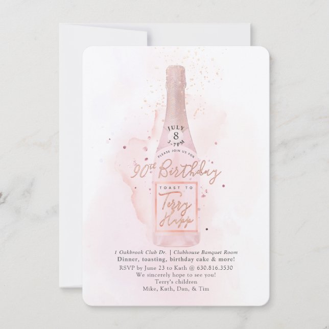 Invitation PixDezines H2 Pink Champagne 90 Birthday Bkupfinal (Devant)